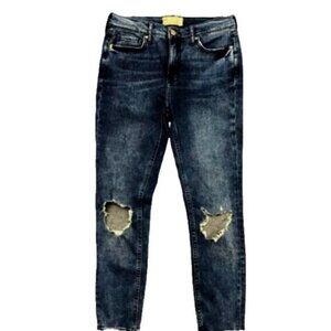 Free People Women's Blue 5 Pockets Design Distressed Skinny Jeans 26